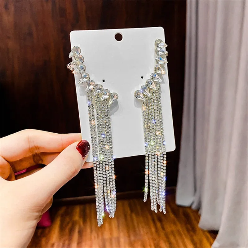 Elegant Crystal Water Drop Tassel Earrings