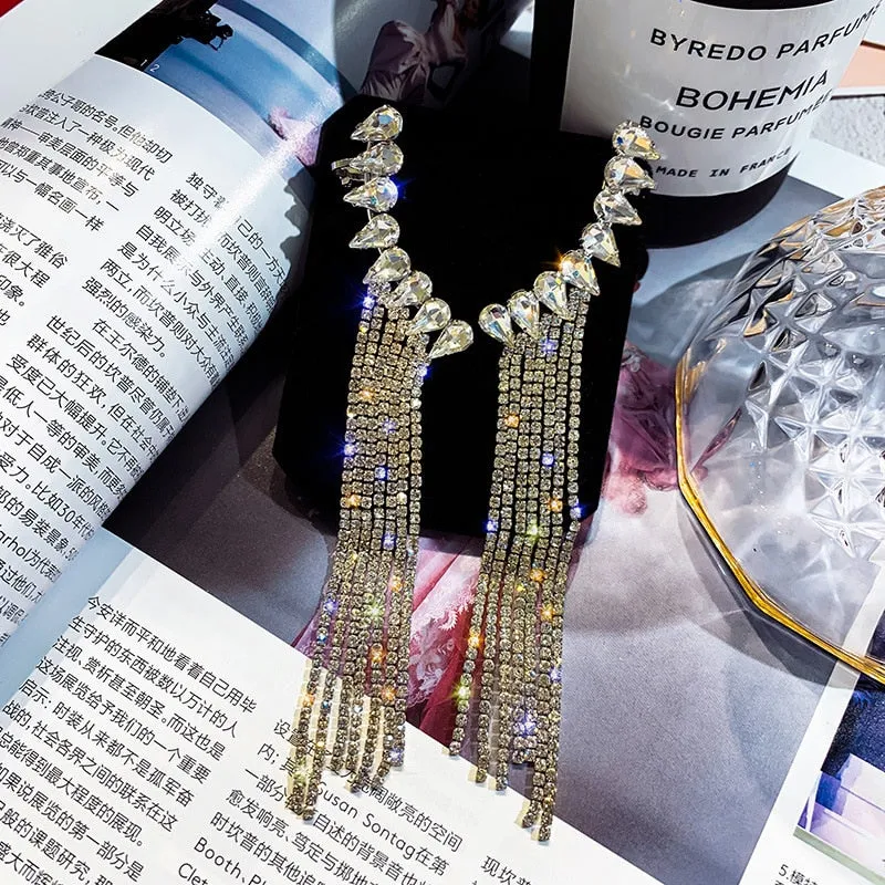 Elegant Crystal Water Drop Tassel Earrings