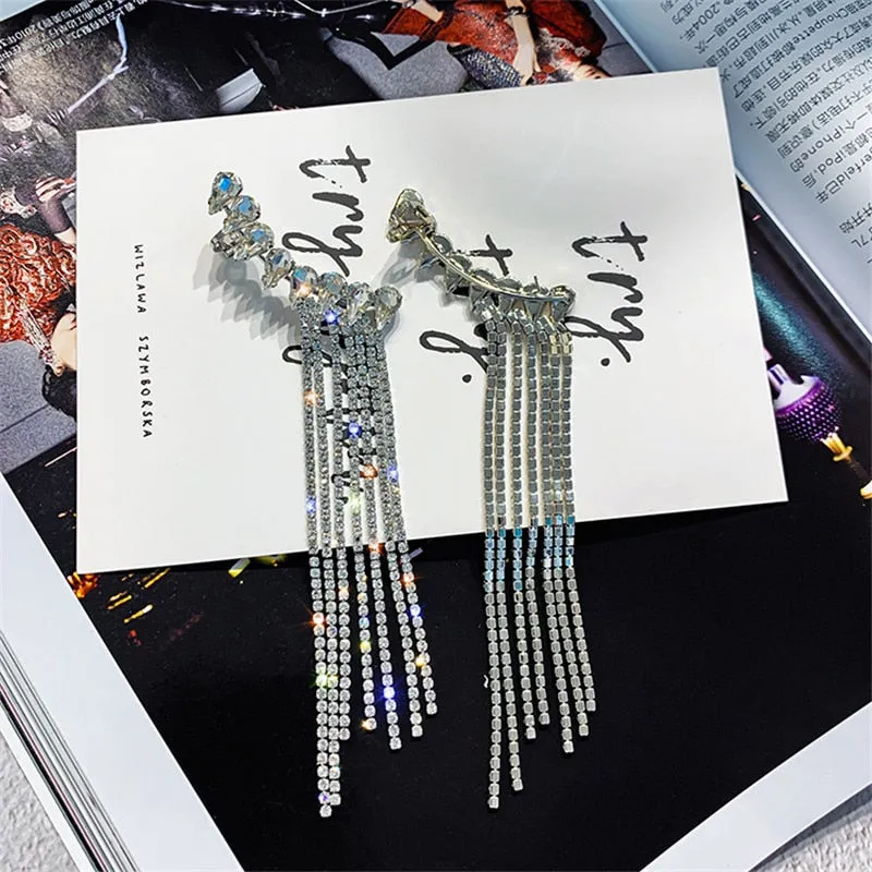 Elegant Crystal Water Drop Tassel Earrings