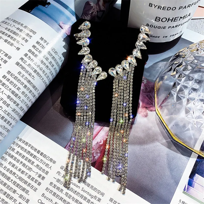 Elegant Crystal Water Drop Tassel Earrings