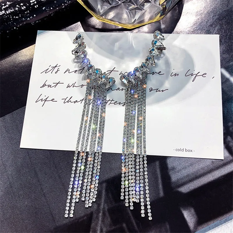 Elegant Crystal Water Drop Tassel Earrings