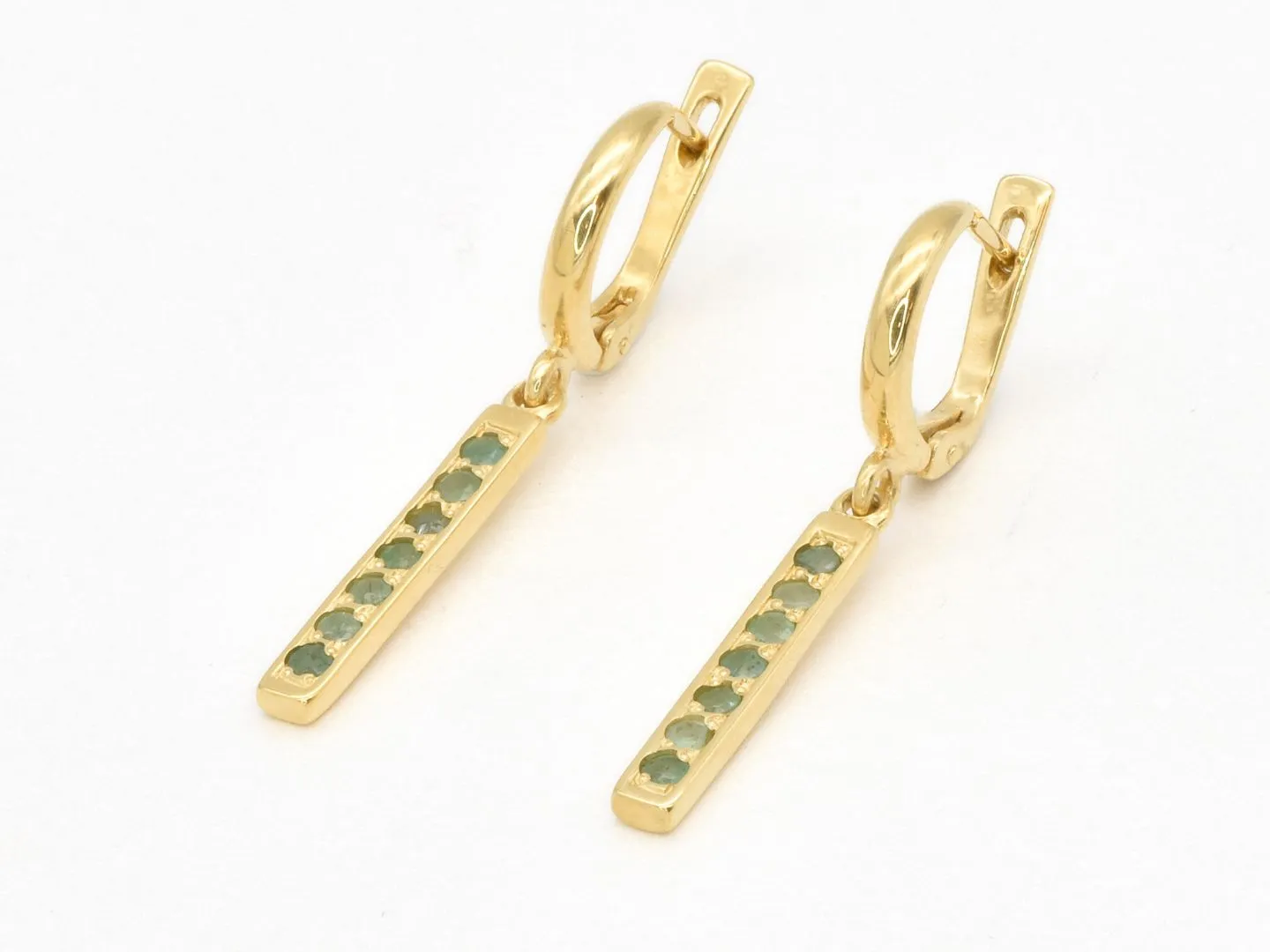 Emerald Vertical Earrings - Natural Emerald Earrings, Green Drop Earrings