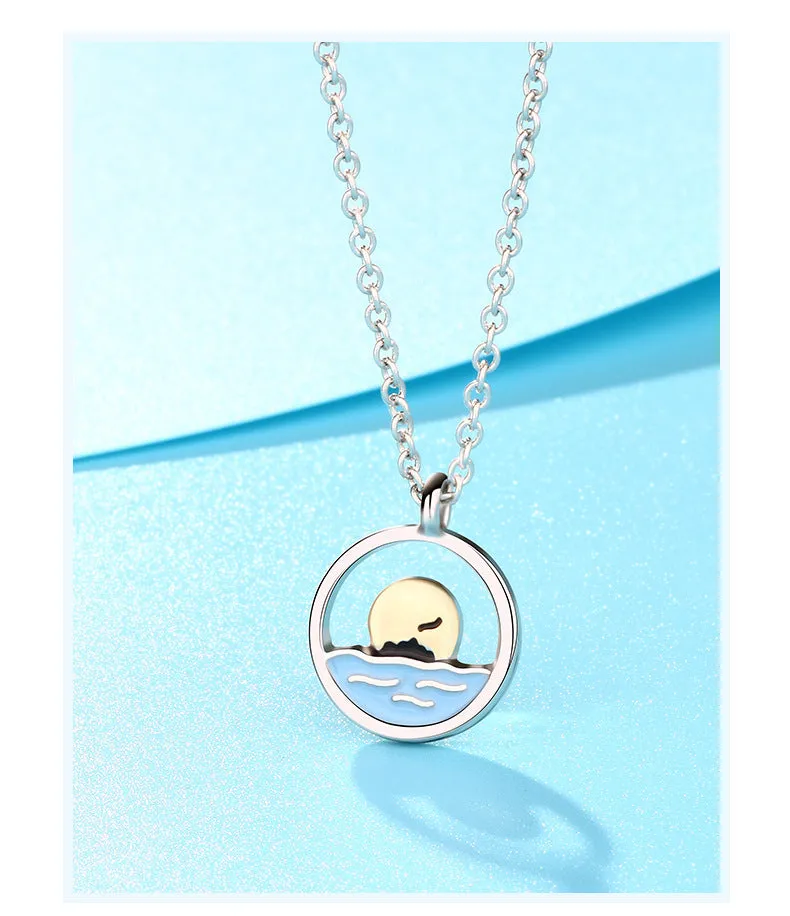 Engravable Ocean Mountain Necklaces Set for Couples