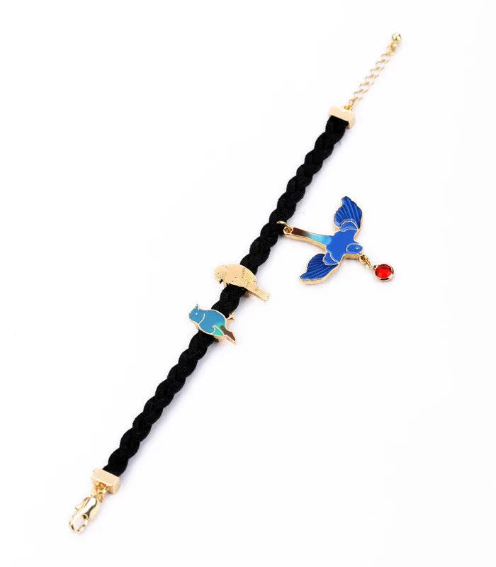 Exquisite Cute Blue Enamel Bird Rope Charm Bracelet Fashion Pulseras Mujer for Women's Christmas Gifts