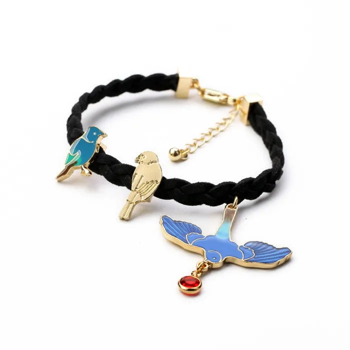 Exquisite Cute Blue Enamel Bird Rope Charm Bracelet Fashion Pulseras Mujer for Women's Christmas Gifts