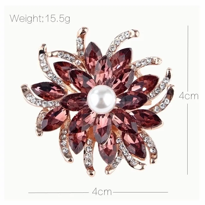 Fashion Pin Flower Alloy Inlay Crystal Rhinestones Pearl Women'S Brooches