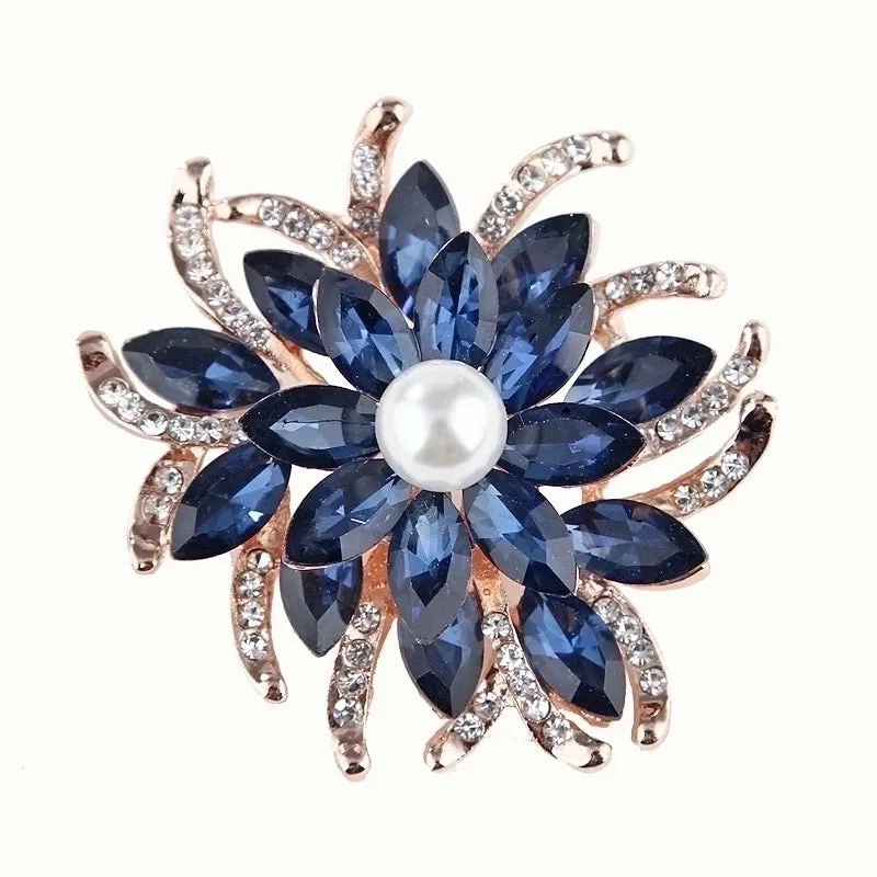 Fashion Pin Flower Alloy Inlay Crystal Rhinestones Pearl Women'S Brooches