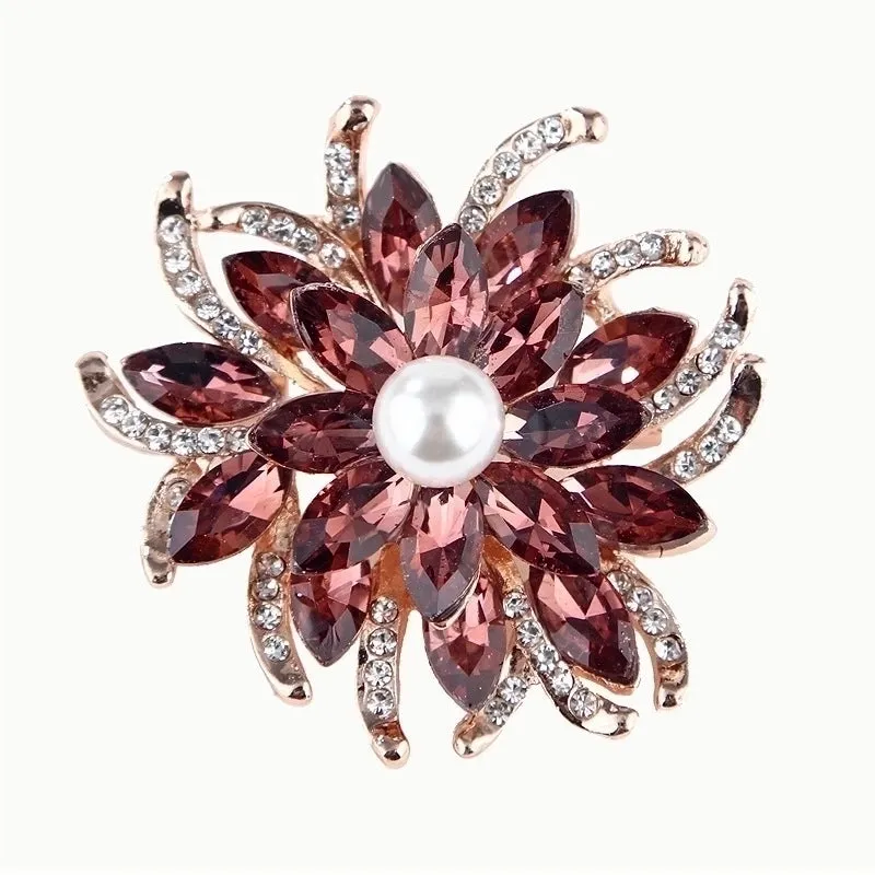 Fashion Pin Flower Alloy Inlay Crystal Rhinestones Pearl Women'S Brooches