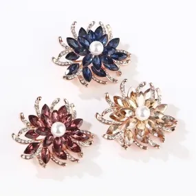 Fashion Pin Flower Alloy Inlay Crystal Rhinestones Pearl Women'S Brooches