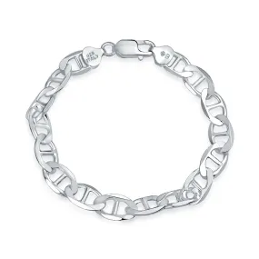 Flat  Sterling Silver Anchor Chain Link Bracelet for Men Made in Italy