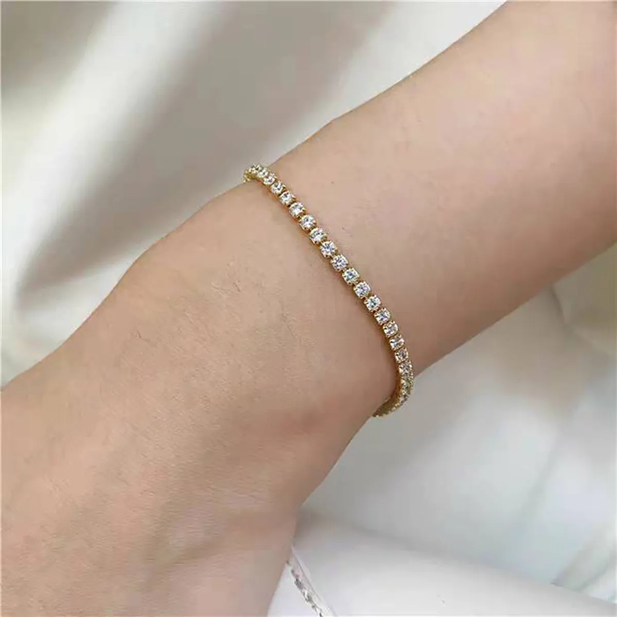 Glittering Tennis Bracelet in 14k Gold Over Sterling Silver