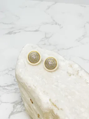 Glitzy White Medallion Post Earrings