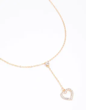 Gold Heart Drop Chain Diamante Necklace