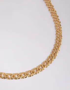 Gold Plated Flat Curb Chain Necklace