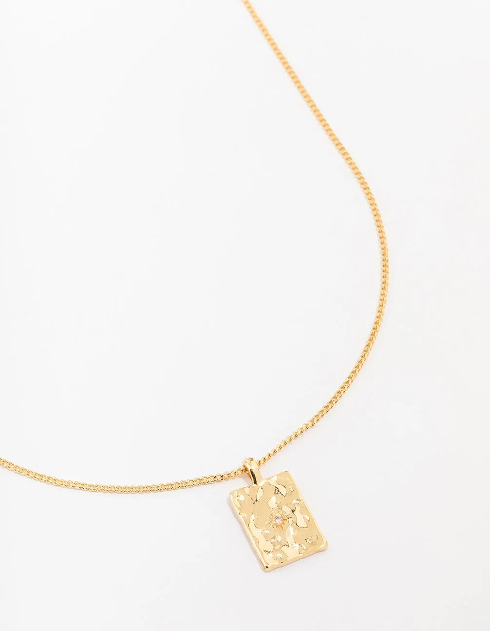 Gold Plated Organic Rectangular Star Pendant Necklace