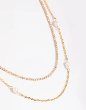 Gold Plated Pearl Layered Necklace