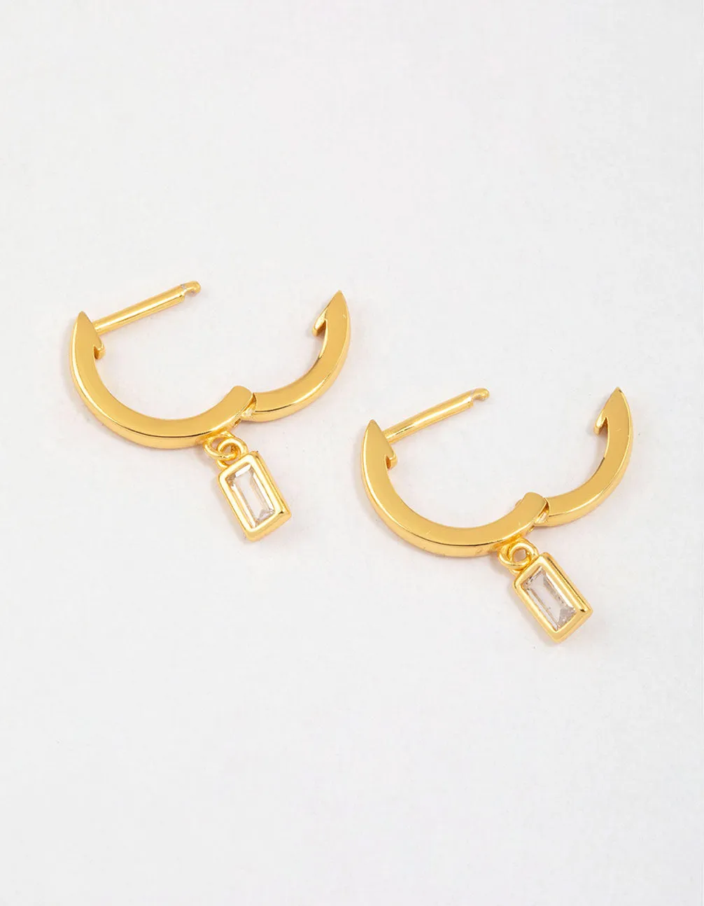 Gold Plated Sterling Silver Cubic Zirconia Baguette Drop Earrings