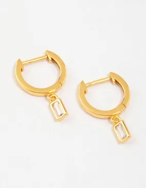 Gold Plated Sterling Silver Cubic Zirconia Baguette Drop Earrings