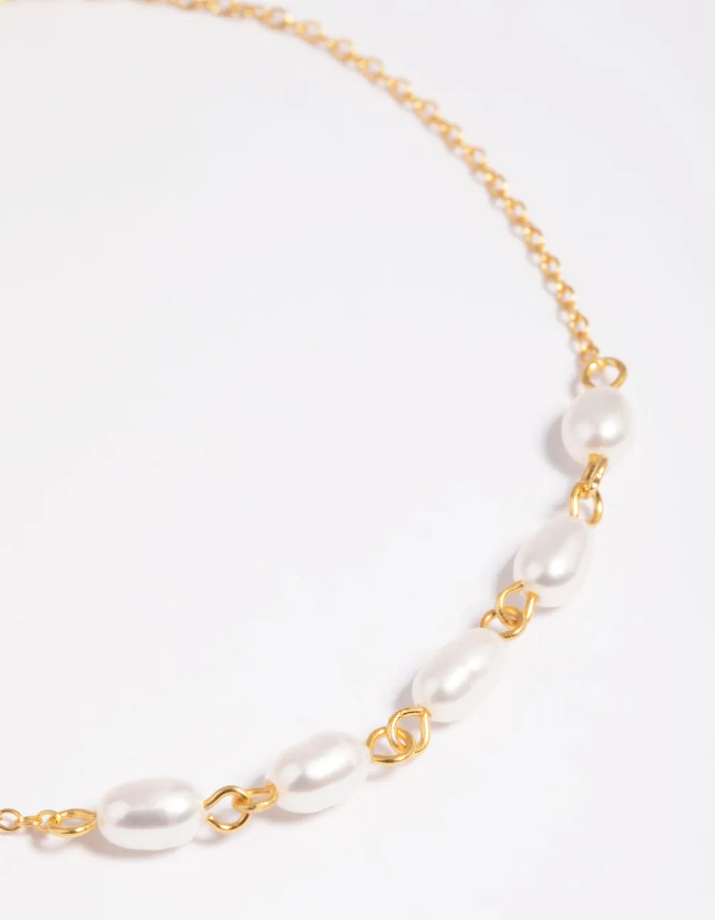 Gold Plated Sterling Silver Freshwater Pearl Chain Bracelet