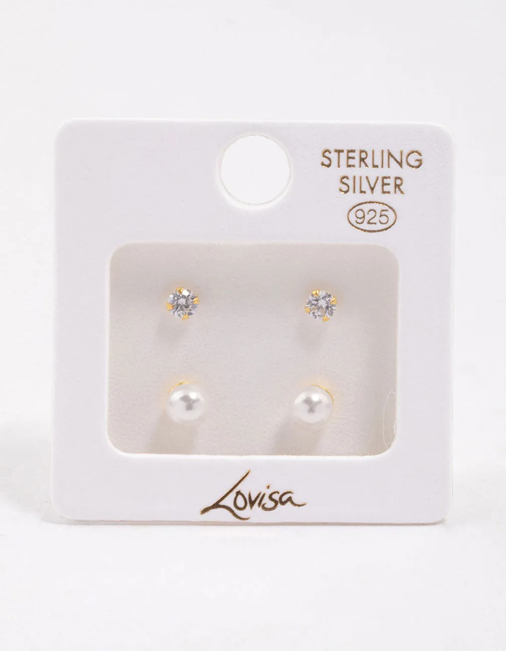 Gold Plated Sterling Silver Pearl & Cubic Zirconia Stud Earring Pack