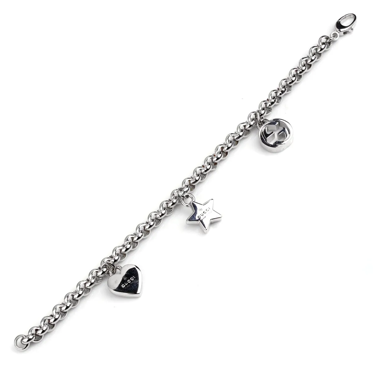 Gucci Charm Heart Star Double G Silver Bracelet