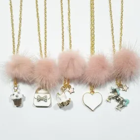 Heart Me Dusty Rose Fur Pom Necklaces