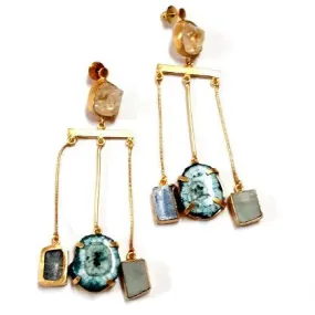 HEAVY STONE CITRINE STUD DROP EARRINGS LONG