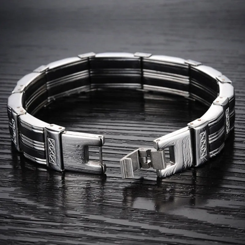 Hot Sale New Fashion Jewelry Black Silicone Mix Stainless Steel Personality Men Bracelet Male Bangles