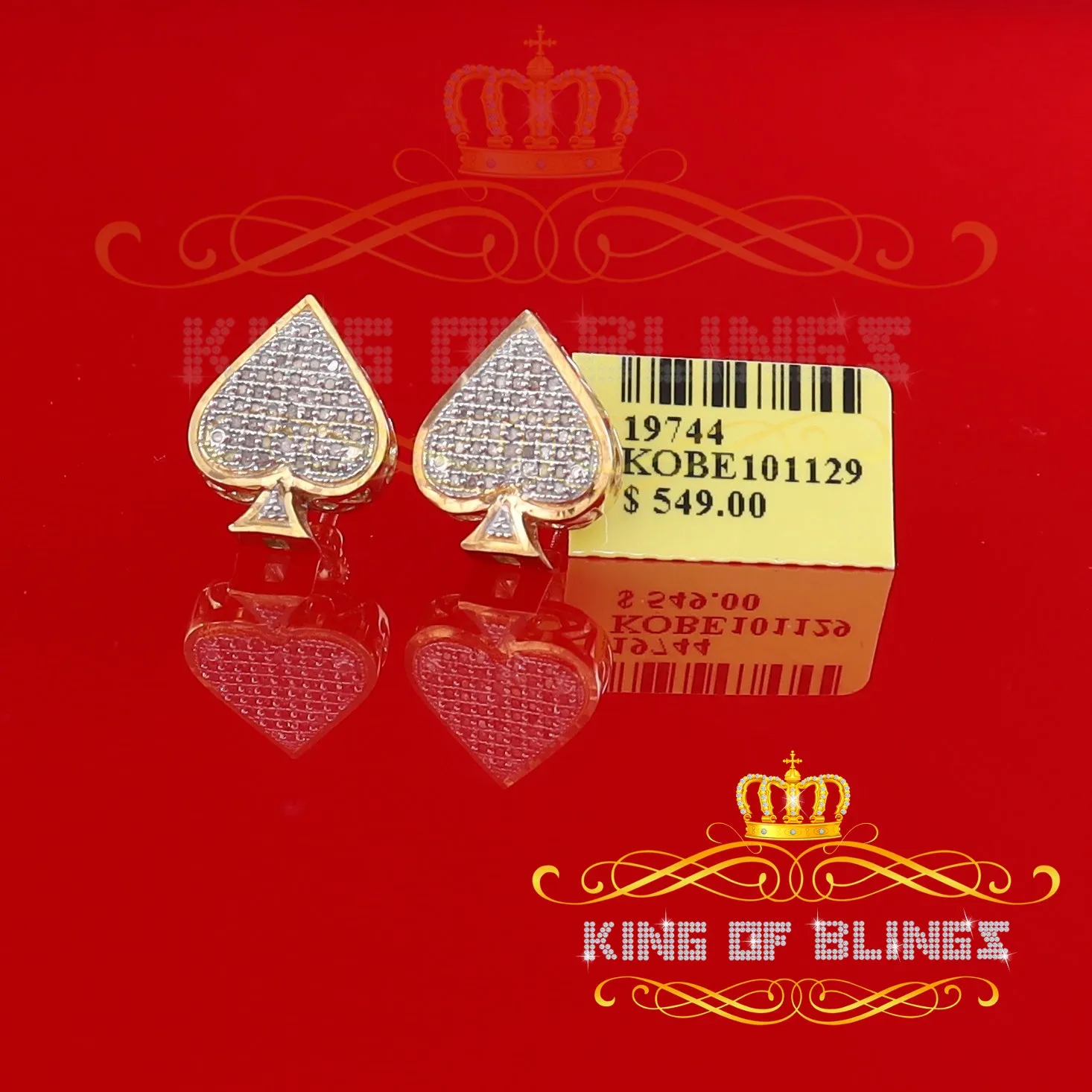 King of Blings-925 Sterling Silver Yellow 0.25ct Diamond For Women's / Men's Stud Heart Earring