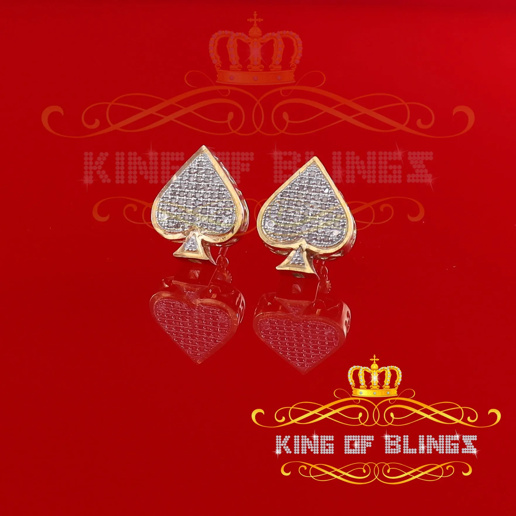 King of Blings-925 Sterling Silver Yellow 0.25ct Diamond For Women's / Men's Stud Heart Earring