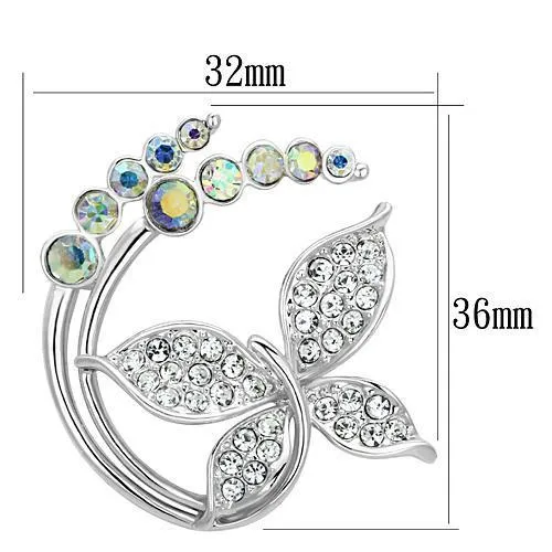 LO2860 - Imitation Rhodium White Metal Brooches with Top Grade Crystal  in Aurora Borealis (Rainbow Effect)