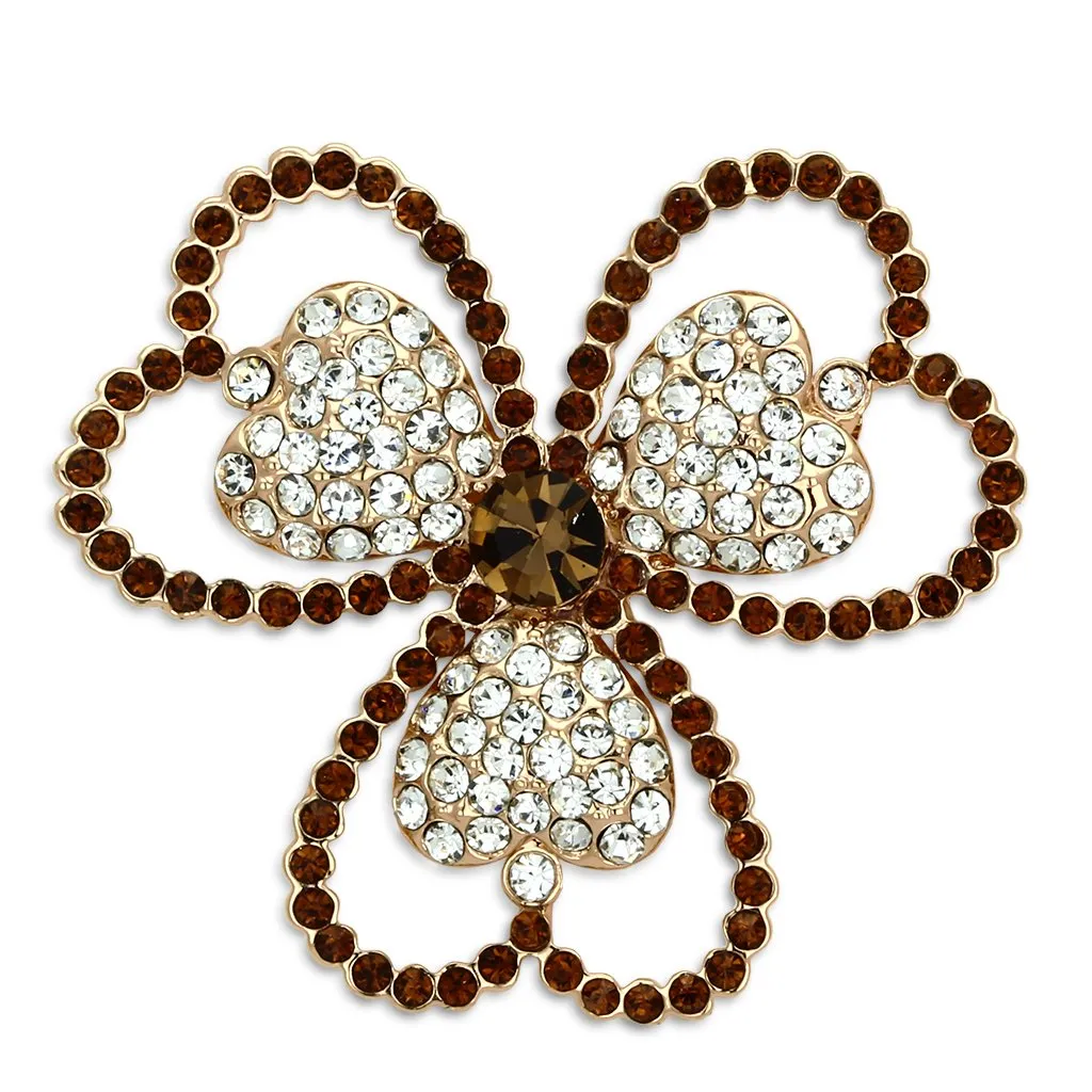 LO2925 - Flash Rose Gold White Metal Brooches with Top Grade Crystal  in Smoked Quartz