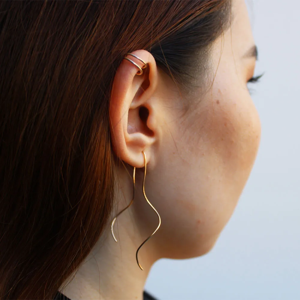 Long Silver Squiggle Threader Earrings