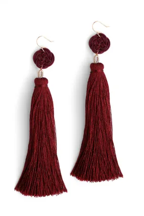 Long Tassel Drop Earrings - Red