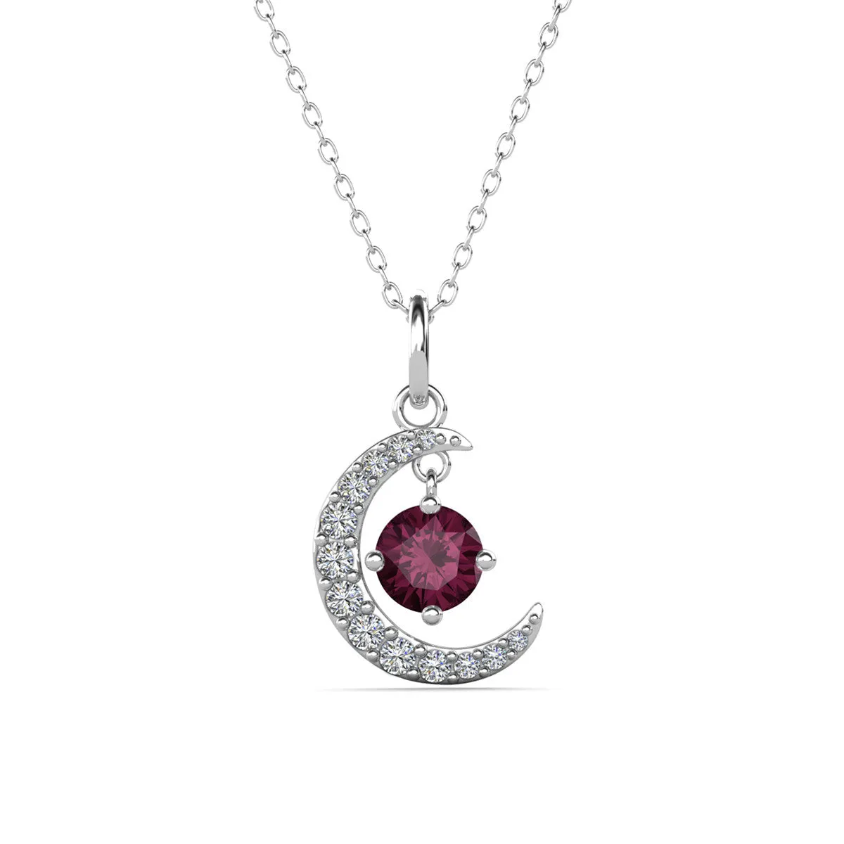 Luna Birthstone Necklace 18k White Gold Plated with Round Cut Swarovski Crystal