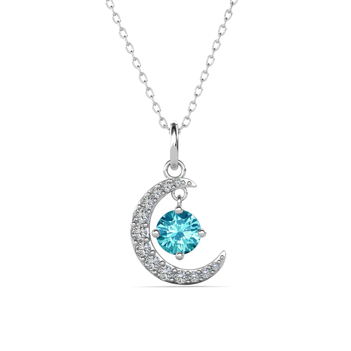 Luna Birthstone Necklace 18k White Gold Plated with Round Cut Swarovski Crystal