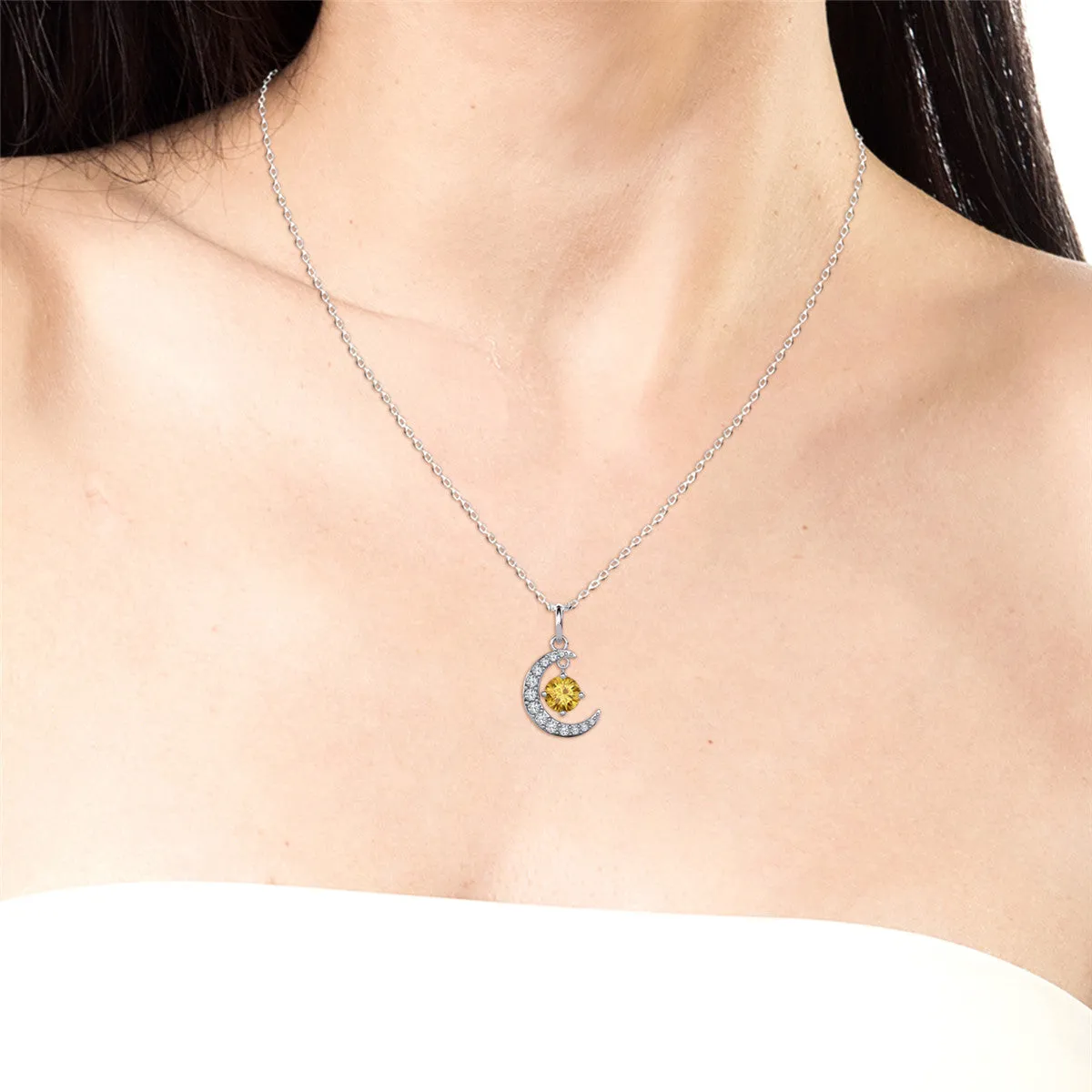 Luna Birthstone Necklace 18k White Gold Plated with Round Cut Swarovski Crystal