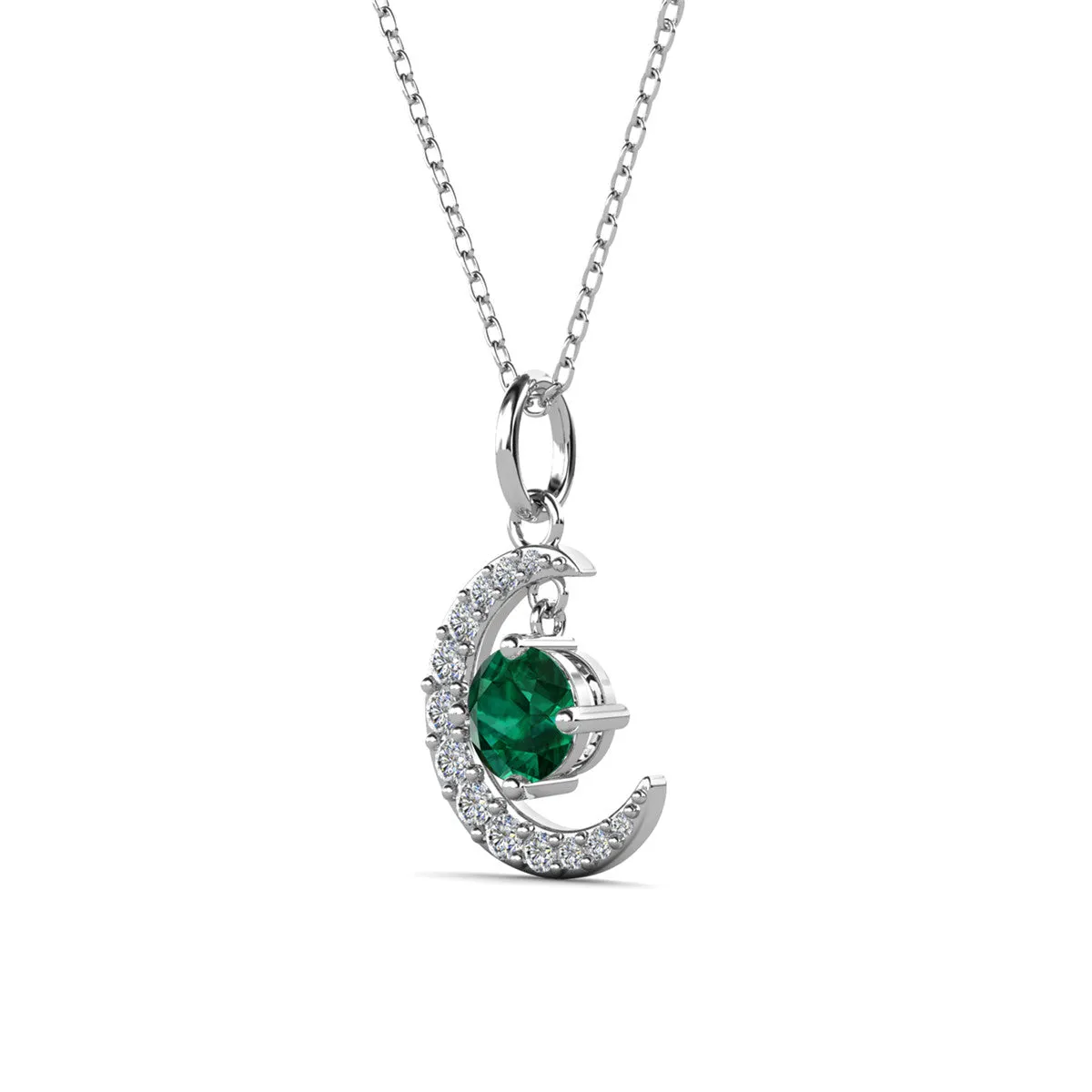 Luna Birthstone Necklace 18k White Gold Plated with Round Cut Swarovski Crystal