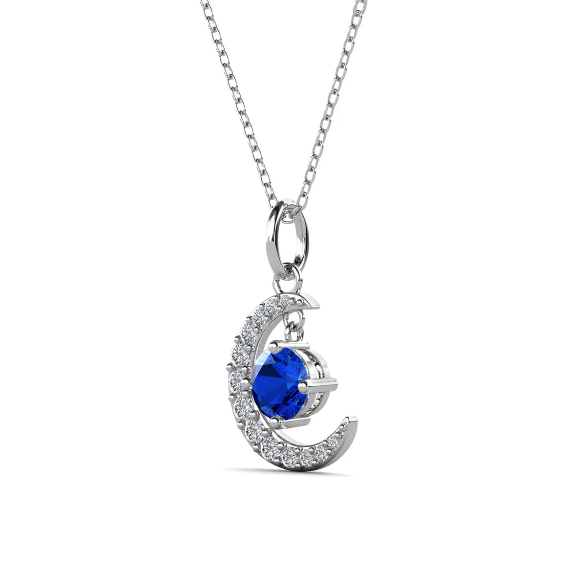 Luna Birthstone Necklace 18k White Gold Plated with Round Cut Swarovski Crystal