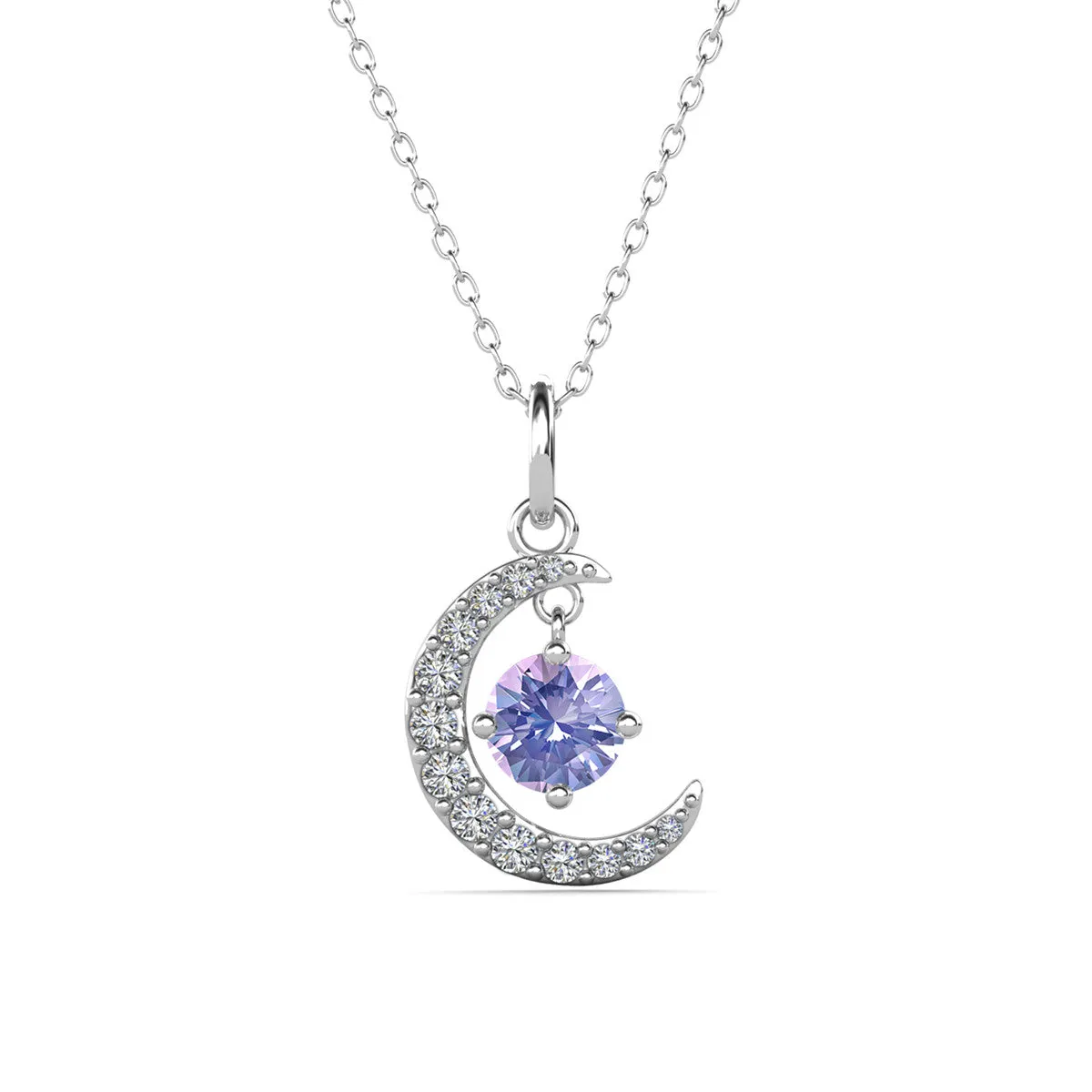 Luna Birthstone Necklace 18k White Gold Plated with Round Cut Swarovski Crystal