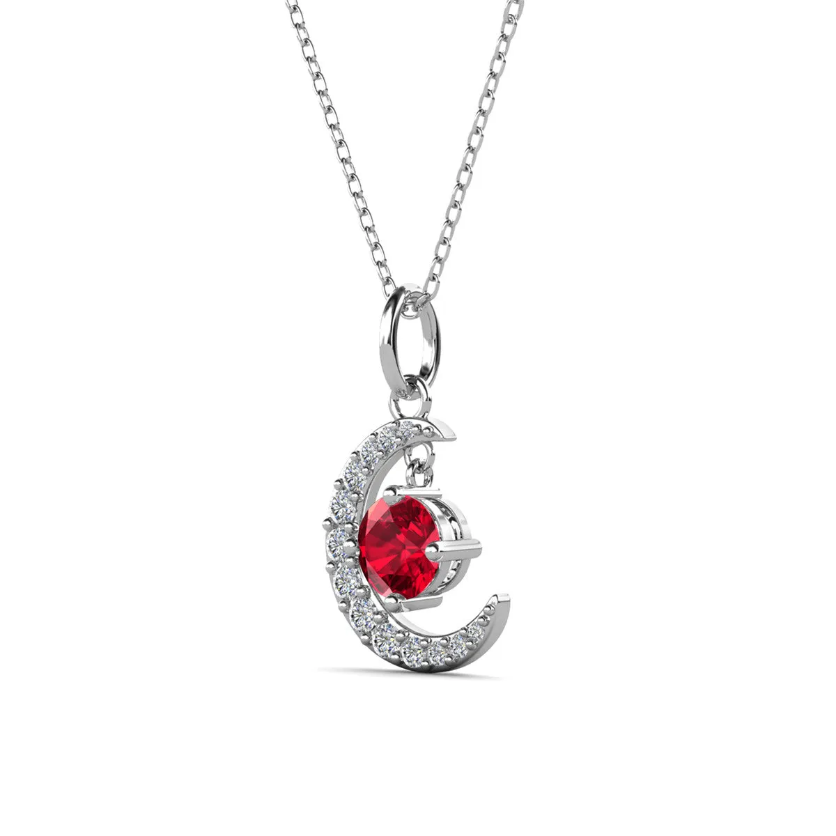 Luna Birthstone Necklace 18k White Gold Plated with Round Cut Swarovski Crystal