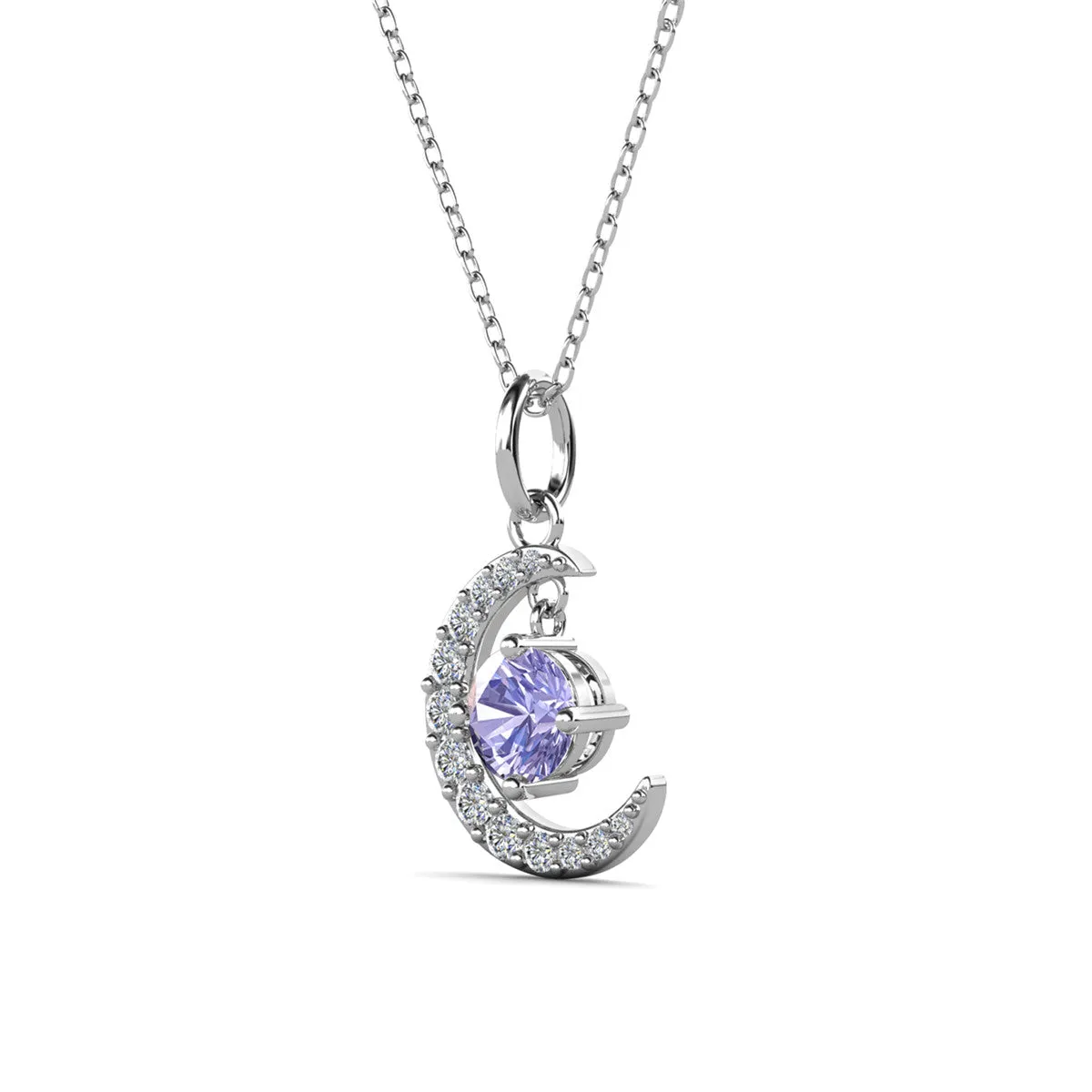 Luna Birthstone Necklace 18k White Gold Plated with Round Cut Swarovski Crystal