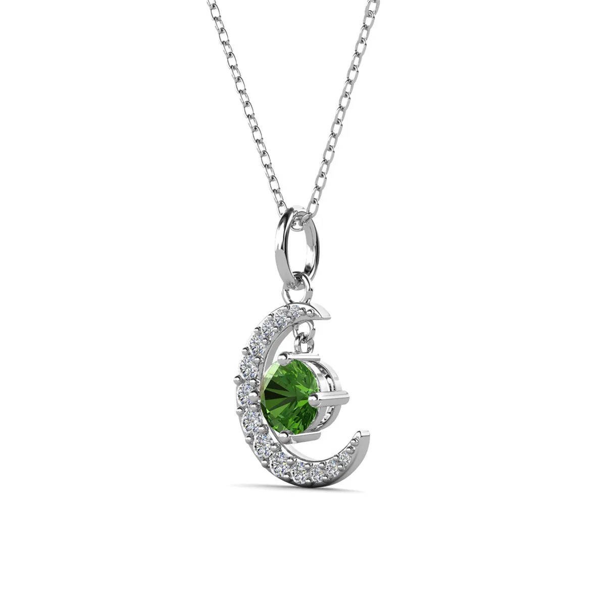 Luna Birthstone Necklace 18k White Gold Plated with Round Cut Swarovski Crystal