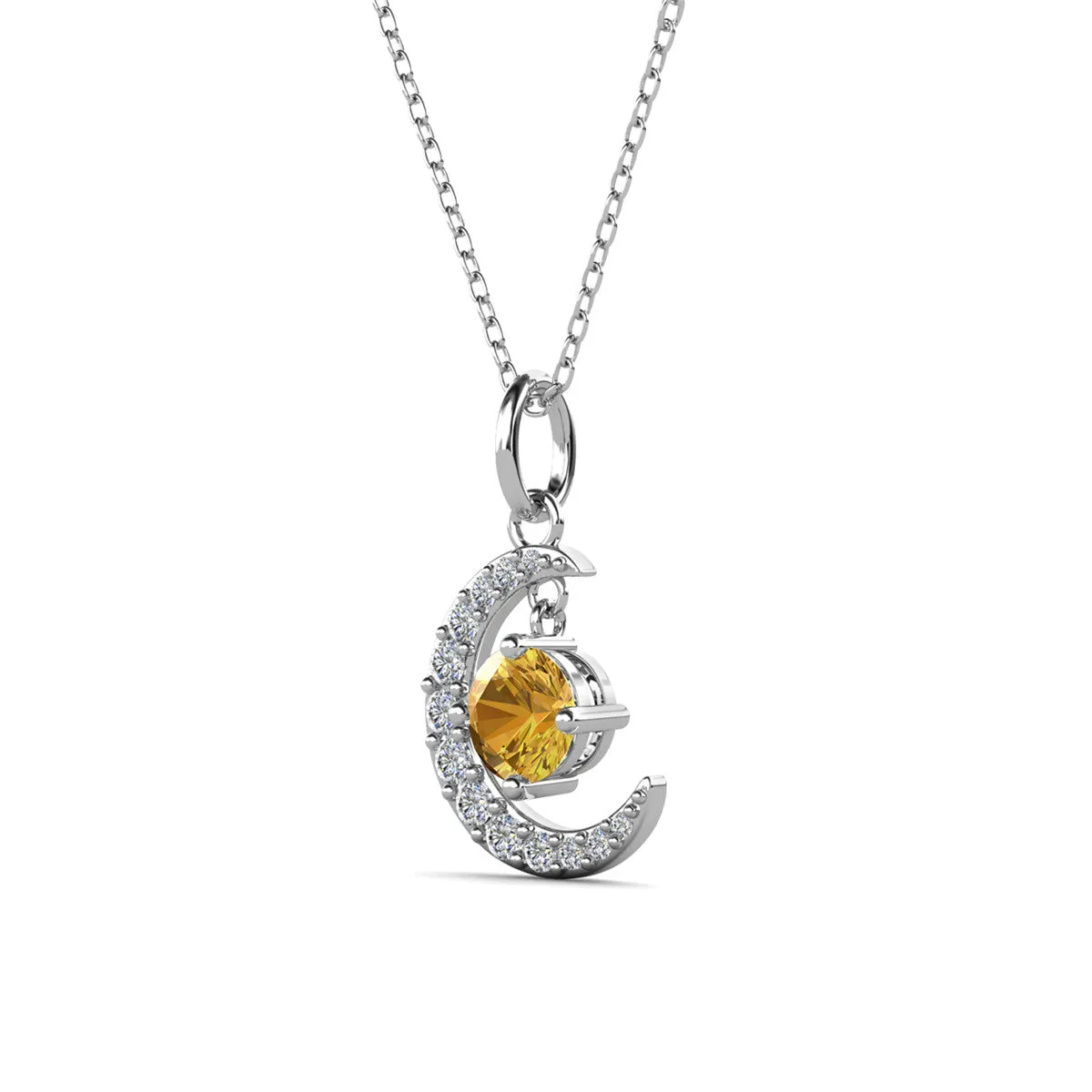 Luna Birthstone Necklace 18k White Gold Plated with Round Cut Swarovski Crystal