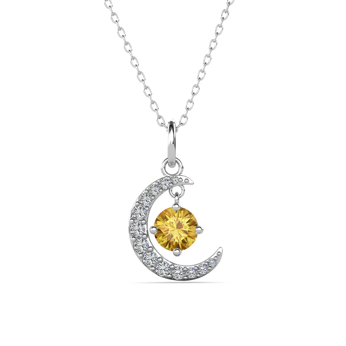 Luna Birthstone Necklace 18k White Gold Plated with Round Cut Swarovski Crystal