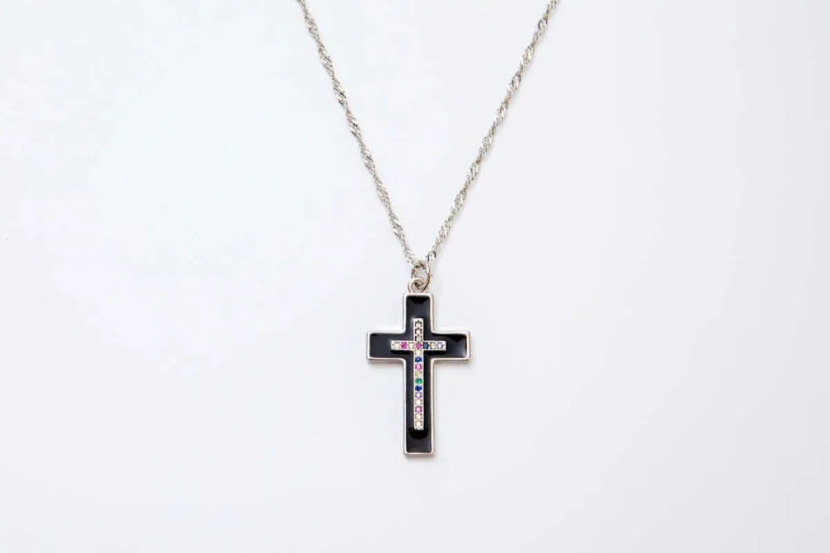 Melania Clara, Enameled and Crystal Cross Pendant Necklace