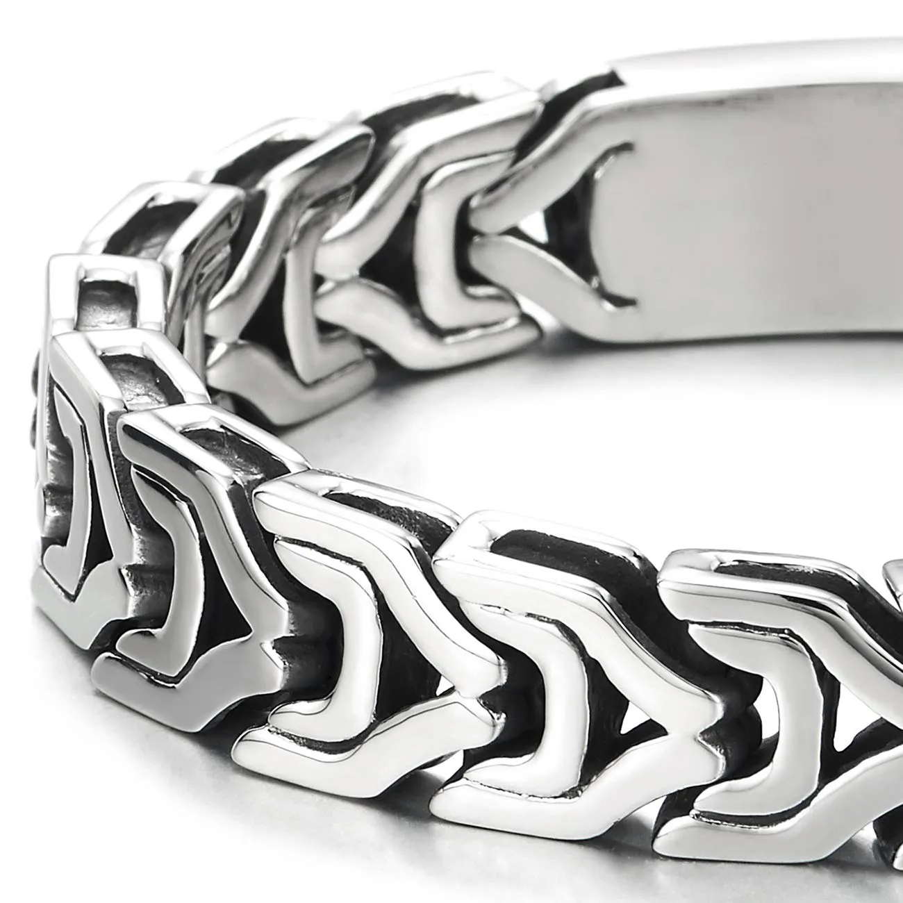 Mens Masculine Stainless Steel Link Chain Bracelet with Box Spring Clasp, Punk Rock Biker