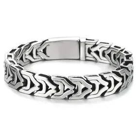 Mens Masculine Stainless Steel Link Chain Bracelet with Box Spring Clasp, Punk Rock Biker