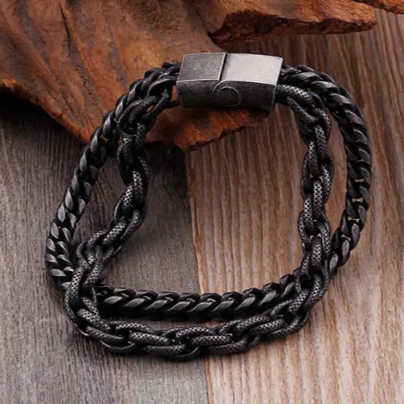 Men's Stainless Steel Double Layer Link Chain Bracelet