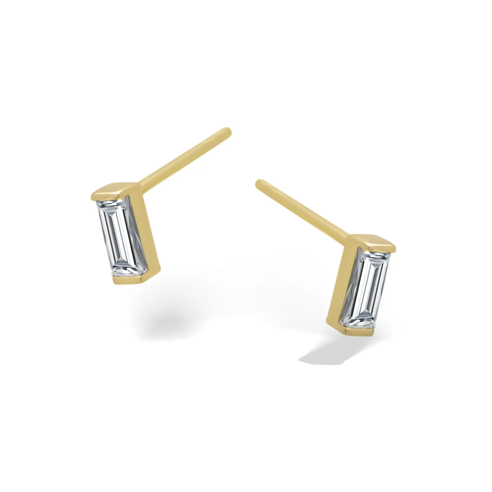 Mini CZ Bar Stud Earrings 14K Yellow Gold